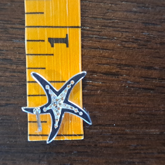 Silver Mini Starfish Pierced Earrings By Amanda Blue cubic zirconia. - Picture 6 of 7